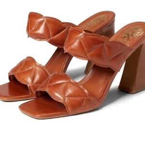 Vince Camuto Renneya Block Heel 2 Strap Sandal Open Toe Caramel